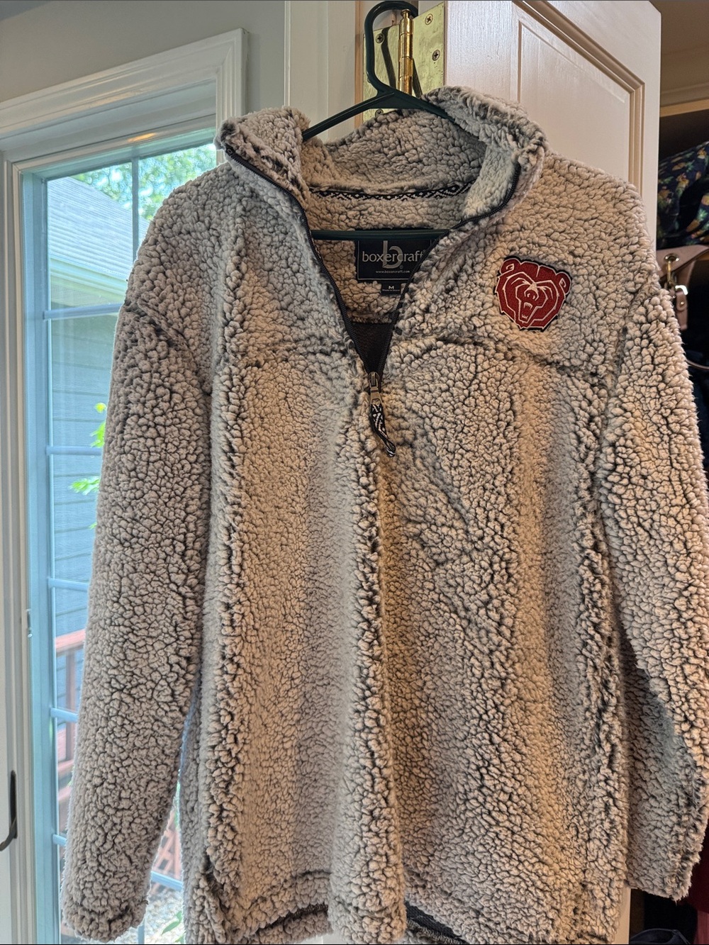 Boxercraft Taupe Sherpa Quarter-Zip Pullover with Bear Patch